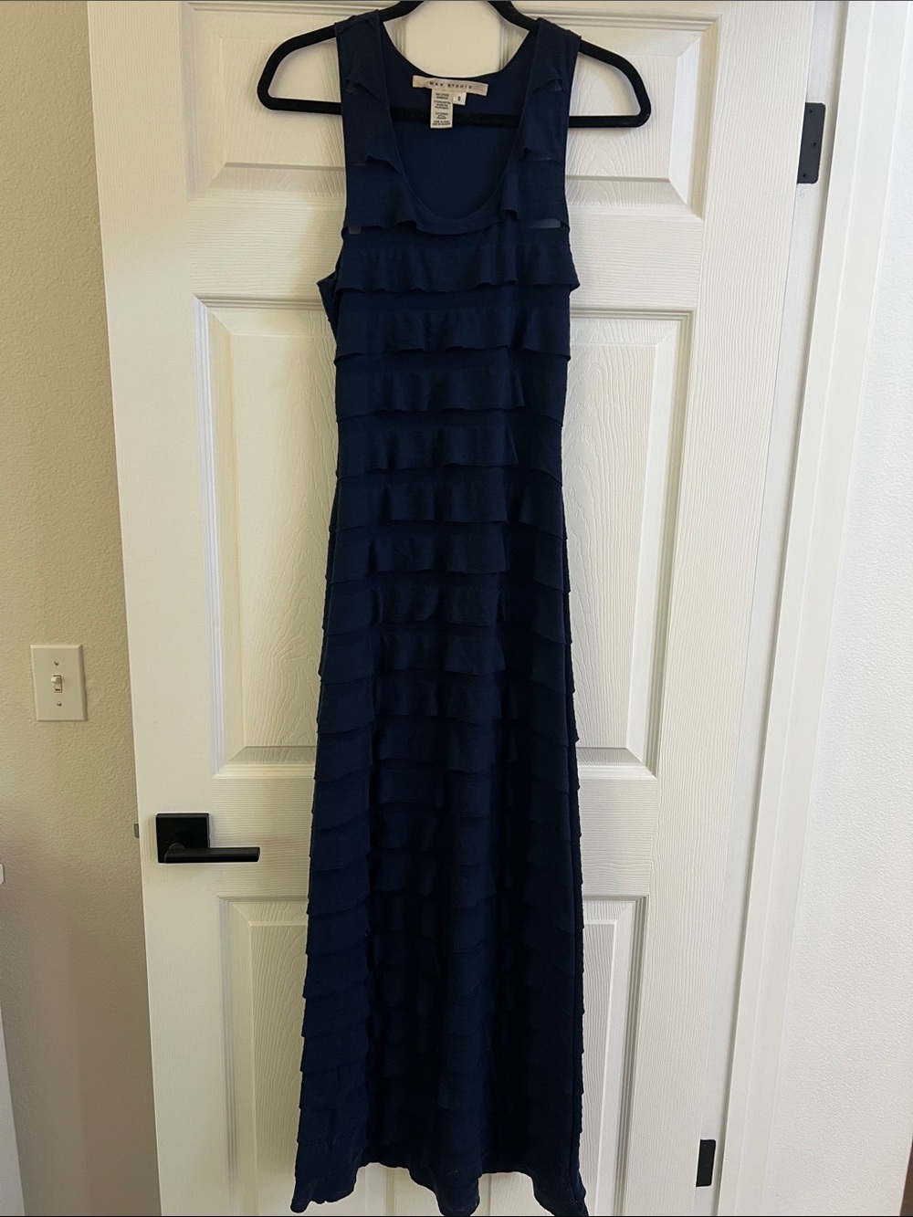 Max Studio Navy Blue Tiered Ruffle Maxi Dress